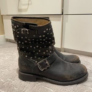 Frye Leather Studded Accents Moto Boots